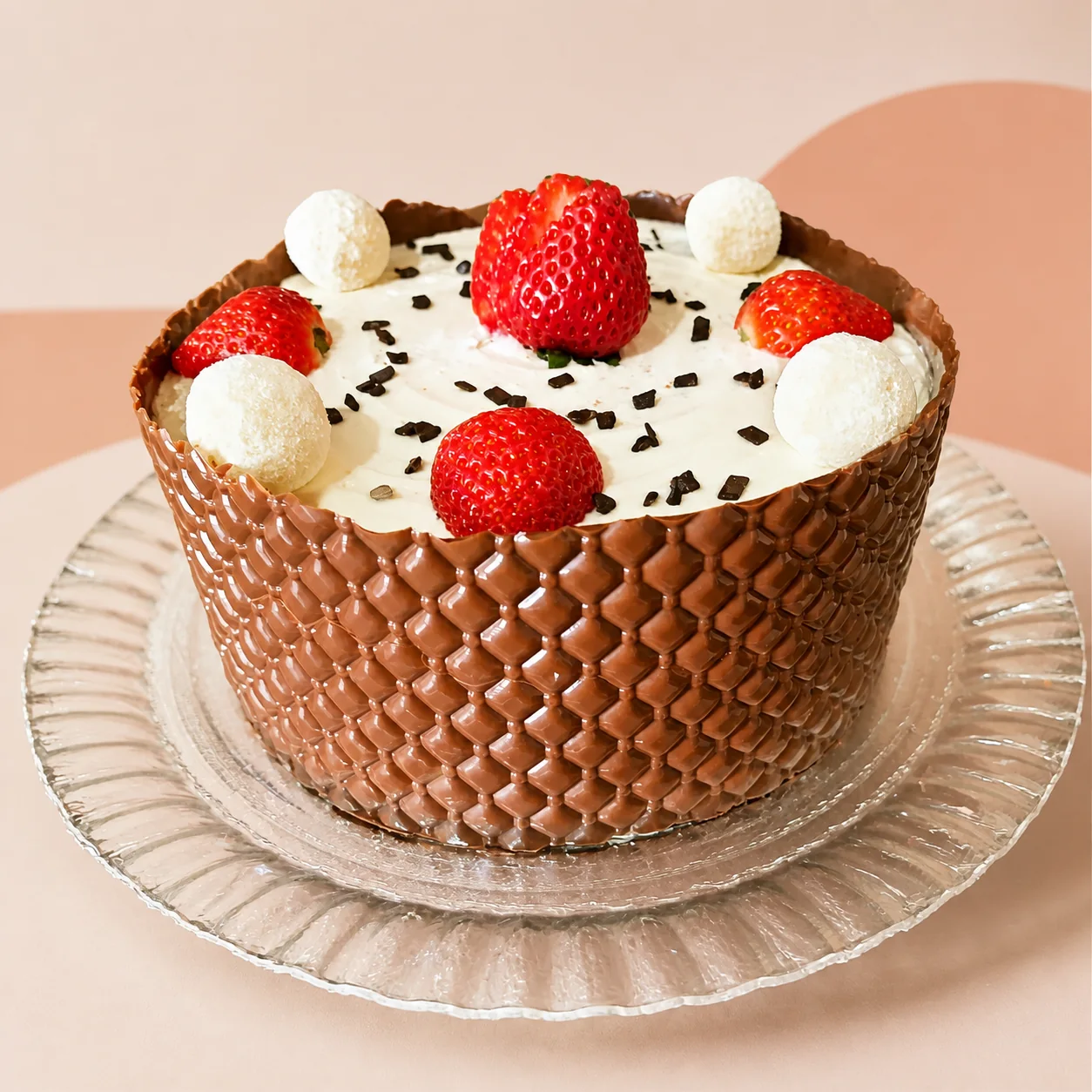 Bolo de chocolate com morangos e doces de Leite Ninho